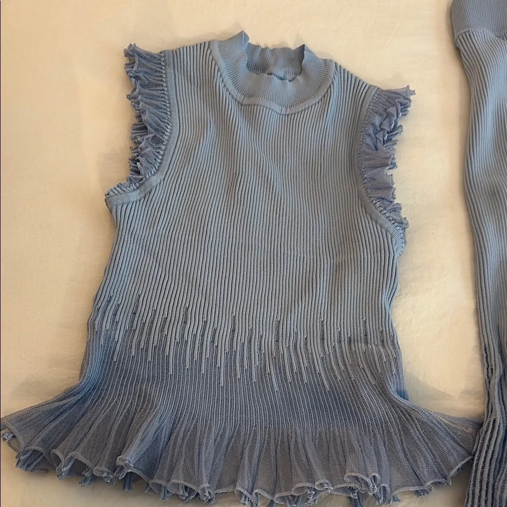 Light Blue Ribbed Knit Ruffle Set - Picture 6 of 8